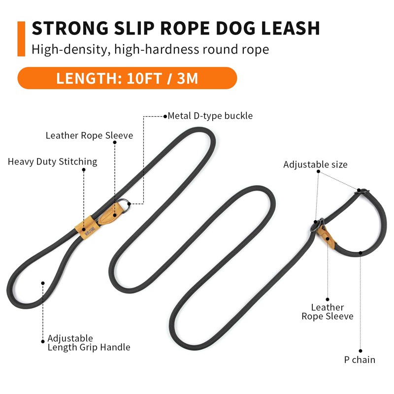 Wolfone Slip Lead Dog Leash - Heavy Duty Rope Leash