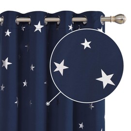 Deconovo Navy Blue Curtains for Living Room Super Soft Thermal Insulated Star Foil Printed Eyelet Blackout Curtains 46 x 54 Inch 2 Panels