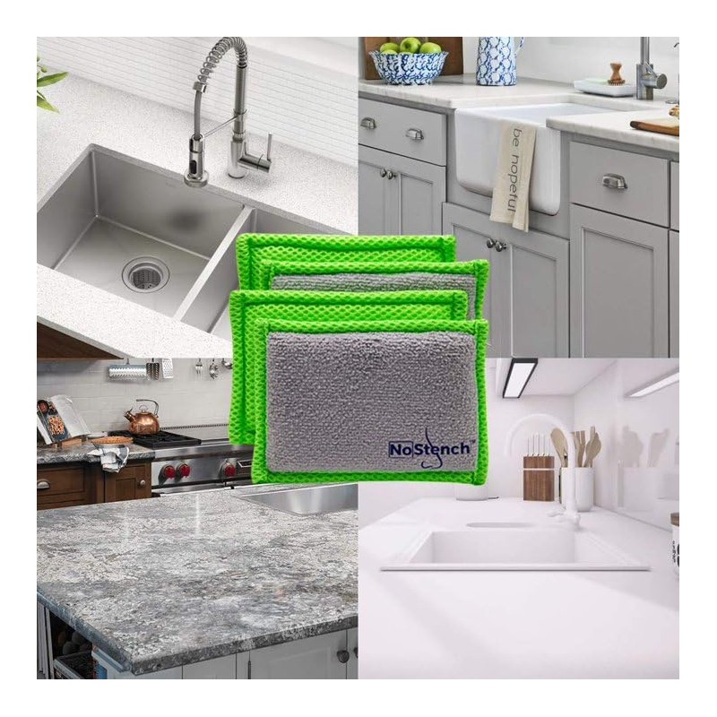 NoStench Reusable Sponges for Dishes, Odor Resistant Dishwashing Sponge, Non-Scratch