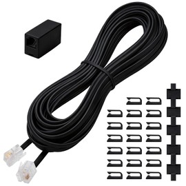 Uvital 15 Feet Phone Extension Cord, RJ11 Phone Cable, White Phones Line Cord - Landline Telephone Wire with Telephone Coupler and 20pcs Cable Clips for Modem|Fax Machine|Router