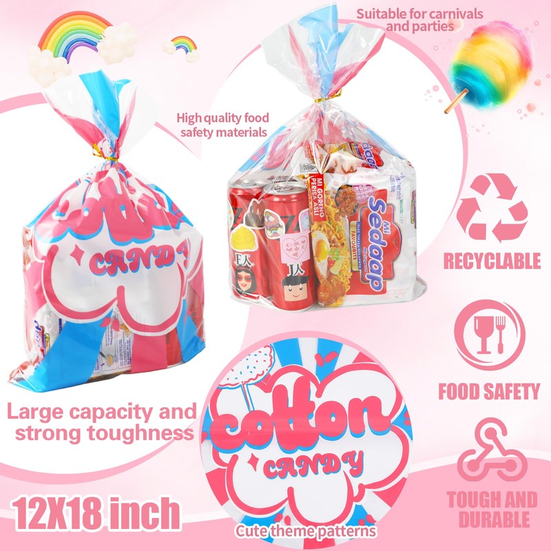 LEOSINDA 25 Pcs Cotton Candy Bags,12 x 18 Inches with