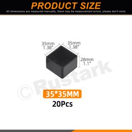 Rustark 20Pcs 35mm x 35mm Black Square Rubber Furniture Leg Caps Assortment Kit Anti-Slip Rubber Chair Leg Caps Furniture Floor Protectors Chair Leg Foot Cover Feet Pads for Chair Table Sofa
