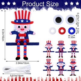 Blueweenly 24 Sets 4th of July Craft Kits for Kids Patriotic Craft with Beads Independence Day Felt Gnome Ornament Red White Blue DIY Craft Kit for Memorial Day Kids Party Favors Classroom Activities