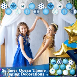 Civaner 24 Pcs Summer Tree Ornaments Summer Sea Ornaments Ocean Themed Decorative Hanging Balls Coastal Plastic Hanging Decoration for Wedding Baby Shower Thanksgiving Party Supplies (1.57 Inches)