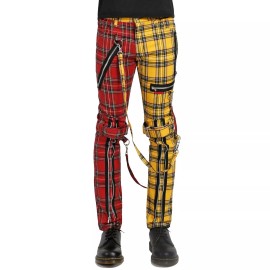 Darkrock Men Bondage Straps Punk Split Leg Plaid Jeans Pant Alternative  Rebel Rock EMO - X-Large