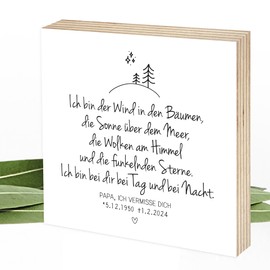 Wunderpixel® Holzbild Ich bin der Wind - personalisiert - Andenken an Verstorbene - 15x15x2cm zum Hinstellen/Aufhängen, Foto mit Spruch auf Holz - Wand-Bild Aufsteller - Erinnerung Trost-spender