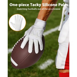 RIGWARL - Guantes de fútbol para adultos, guantes de fútbol acolchados blancos para hombres, guantes de liniero defensivo ofensivo con agarre súper pegajoso (L)