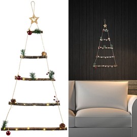 infactory Window Decoration: Decorative Wooden Ladder with 30 LEDs, Christmas Tree Shape for Hanging, 60 cm (Christmas Tree Ladder, Christmas Decoration Supper Scene, Fairy Lights)