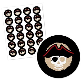 Beware of Pirates - Pirate Birthday Party Circle Sticker Labels - 24 Count