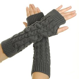 Flammi Women's Cable Knit Arm Warmers Fingerless Gloves Thumb Hole Gloves Mittens (Grey)