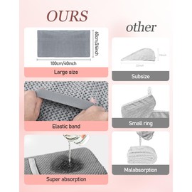 BellaGesundheit Pack of 2 Microfibre Hair Turban with Elastic Band - 100 x 60 cm, Quick Drying & Super Absorbent for Long Thick Curly Hair (Grey & Pink)