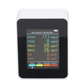 CO2 Detector, CO2-TVOC-HCHO-PM2.5-PM10 Sensor Meter with Backlit LCD Screen, Temperature and Humidity Sensor with Integrated Alarm (White)