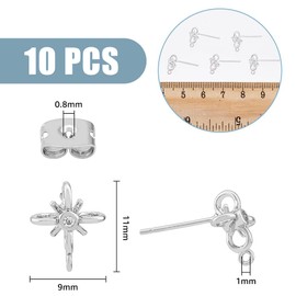 SUPERFINDINGS 10Pcs Brass Star Earring Studs with Loop, Clear Cubic Zirconia, DIY Earring Making Kit