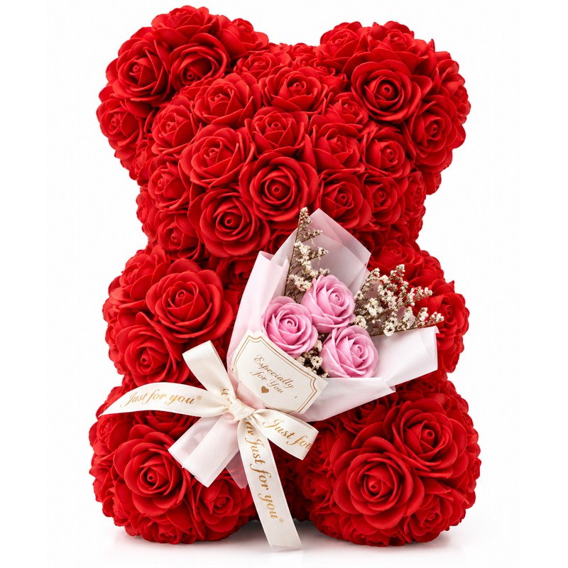 Rose Teddy Bear for Romantic Gifts – Artificial Rose Bouquet