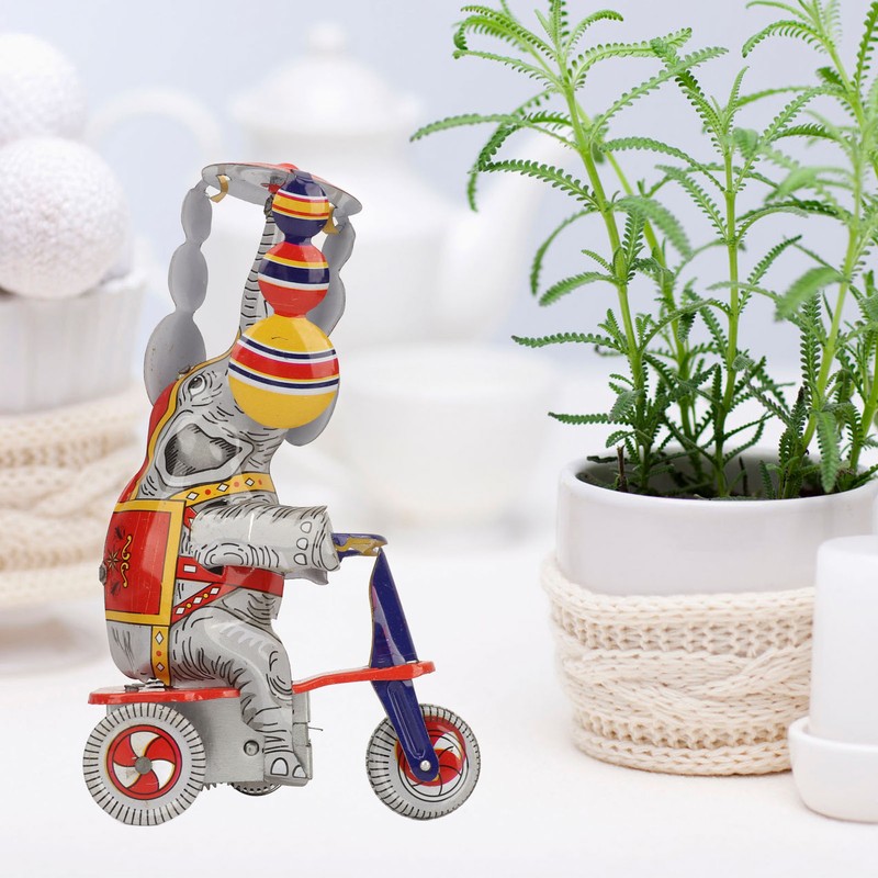 Elephant On Tricycle Tin Toy Retro Iron Handmade Elephant On