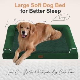 Medium Large Dog Bed Orthopedic Washable: Beds Bolster Medium Large Sized Dog Bed Egg Crate Foam Couch Sofa Waterproof with Removable Cover - Emerald