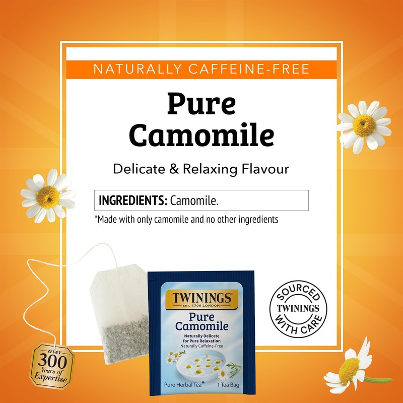Twinings Pure Camomile Herbal Tea Individually Wrapped Bags, Calming &