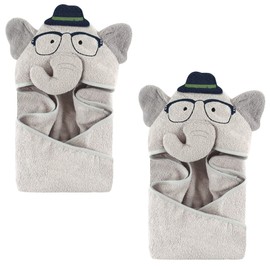 Hudson Baby Unisex Baby Cotton Animal Face Hooded Towel, Smart Elephant 2-Piece, One Size
