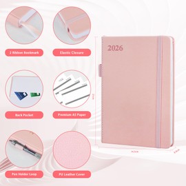 2026 A5 Weekly Planner & Diary - Week to View | Elastic Band, Pen Holder | Pink Agenda
