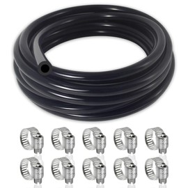 GEPHYNM Vacuum Hose Automotive, 5 FT 5/16 Inch ID Vacuum Line, 130PSI Max Pressure Vacuum Lines Automotive, Silicone Vacuum Line with 10PCS Clamps, Black