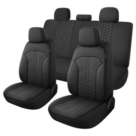 YGL Luxury Leather Car Seat Covers Full Set, Anti-Stain Interior Protector.Waterproof Auto Seat Covers for Cars,Trucks,Van,SUV,Pickup,Airbag Compatible (Black/Gray Line)