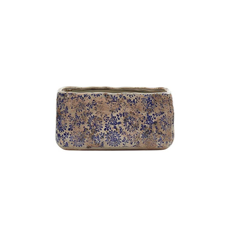 Nearly Natural 10in. Tuscan Ceramic Rectangle Planter, Blue