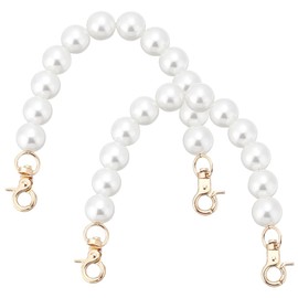 PH PandaHall Pearl Bag Straps, 2pcs 9.6 Inch Decorative Purse Extender 15mm Round White Pearl Beaded Bag Chain with Golden Swivel Clasps Replacement Straps Charms for DIY Handbag Wallet Clutch Tote