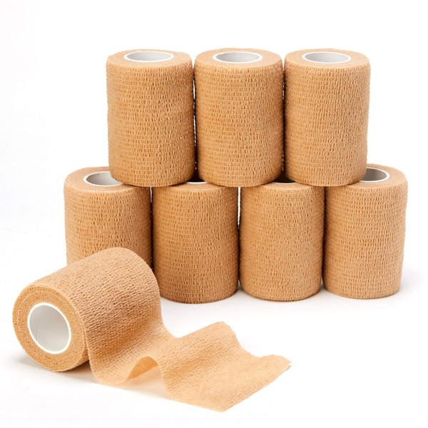 Self Adhesive Bandage Tape (3 Inches X 5 Yards), 8 Pack Elastic Cohesive Bandage Medical Wrap for First Aid, Sports, Wrist & Ankle