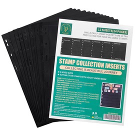 Stamp Collection Inserts - Collector Stamp Album 12 Sheets with 6 mixed sizes for Stamp Collection Binder Kit IS01MX312