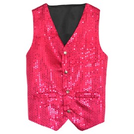 Hot Pink Unisex Sequin Vest Waistcoat Dance Party Show Costume Mens Womens Boys Girls (Adults L)