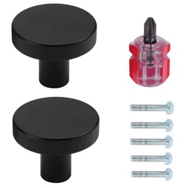 iguTrail Pack of 2 Furniture Knobs, 30 mm Cabinet Knobs, Black Cabinet Knob with Screws for Cupboard, Wardrobe, with a Screwdriver