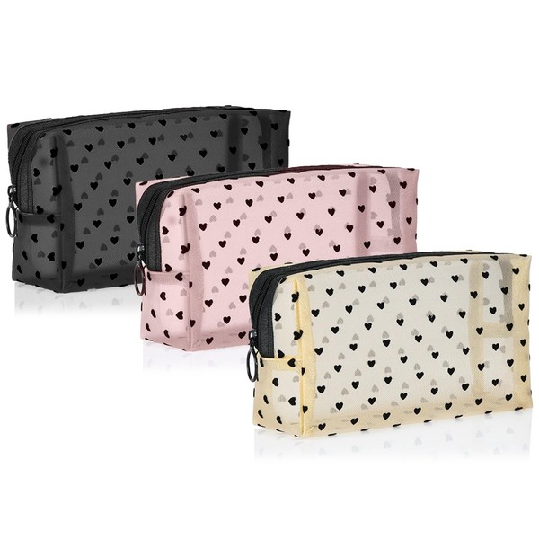 LYDZTION 3PCS Love Mesh Makeup Bag Clear Makeup Bag Love