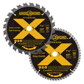 ANGELSWORD 7-1/4 Inch Circular Saw Blade, 24T for Framing&60T for Fine Finish Wood Cutting, 2 Pack