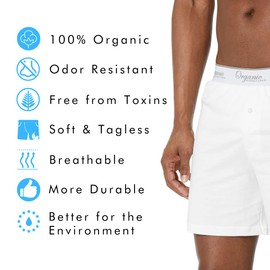 Organic Signatures Men's Boxers 100% Organic Cotton, Soft Boxers for Men, 3-Pack (Size 2X-Large, Grey, Black, White)