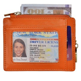 woogwin Womens Slim RFID Credit Card Holder Mini Front Pocket Wallet Coin Purse Keychain (Oil Orange)