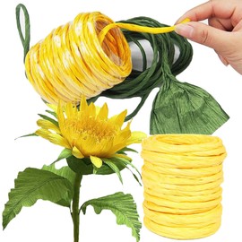 15Yard Raffia Paper Ribbon, 4mm Paper String Colorful Twisted Paper Craft Rope Wrapping Ribbon for DIY Making Flower Basket, Gift Wrapping,Party Decor (Yellow)