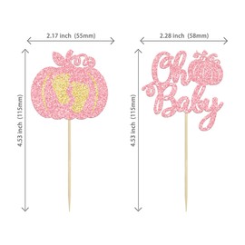 24 piezas de decoración de calabaza, oh para bebé, con purpurina, pies de bebé, calabaza, magdalenas, temática de otoño, baby shower, niños, fiesta de cumpleaños, decoración de pasteles, color rosa