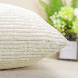 Artscope Cozy Striped Corduroy Pillow Covers Super Soft Decorative Oblong Throw Pillow Covers Case Cushion Covers for Sofa Couch Bedroom Car Decor 12 x 20 Inches, Cream White