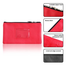 Lunasmile Lockable Bank Deposit Bag with Upgraded Zipper, Multi-Purpose Storage Zipper Pouch (Red)