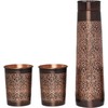 ANCIENTIMPEX Copper Water Bottle with 2 Tumblers Set, Floral Pattern