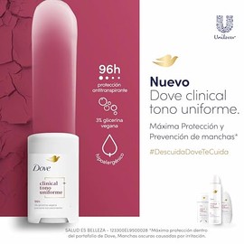 Dove Antitranspirante Clinical  Tono Uniforme en Crema, Desodorante para Mujer con hasta 96 Horas de protección y prevención de Manchas 58 g          