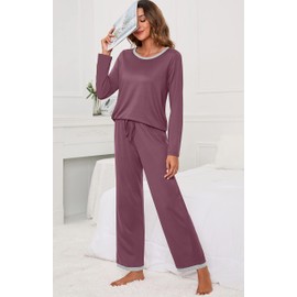 PrinStory Women'S Pyjamas Set Comfy Pjs For Women Sets Loungewear Sets For Women Soft Ladies Sleepwear Nightwear (Purple Red, L)