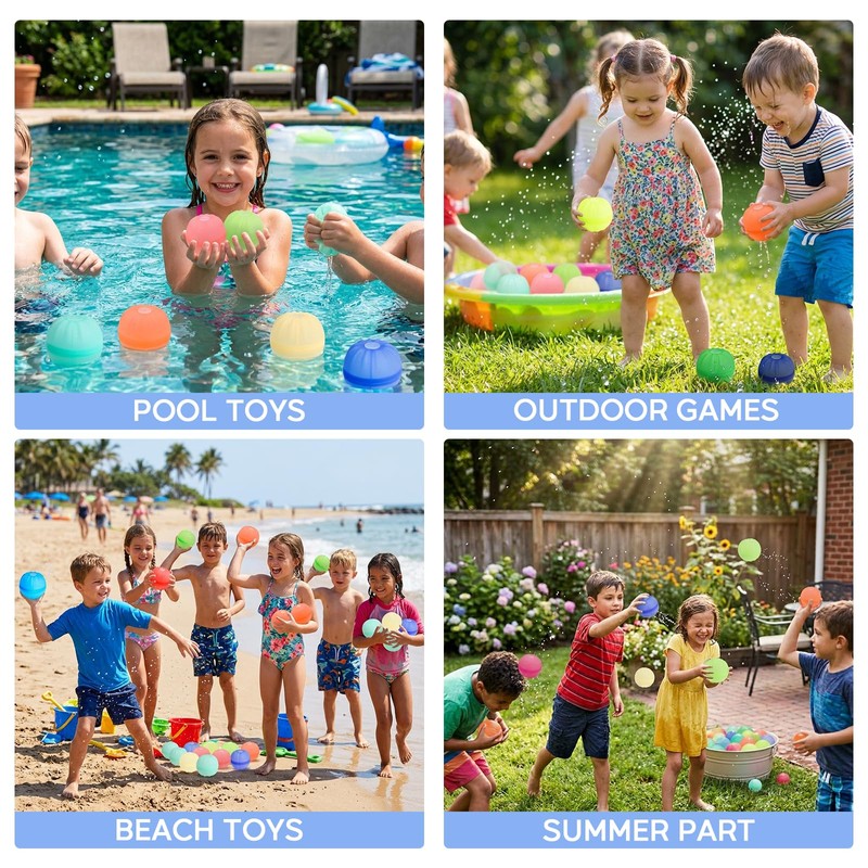 Reusable Water Balloons, 6 Pack Self-Sealing Quick Fill Water Balls
