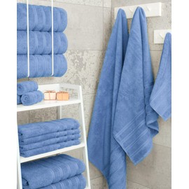 American Soft Linen Luxury 4 Piece Bath Towel Set, 100% Cotton Turkish Bath Towels for Bathroom, 27x54 in Extra Large Bathroom Shower Towels, Electric Blue Bath Towels