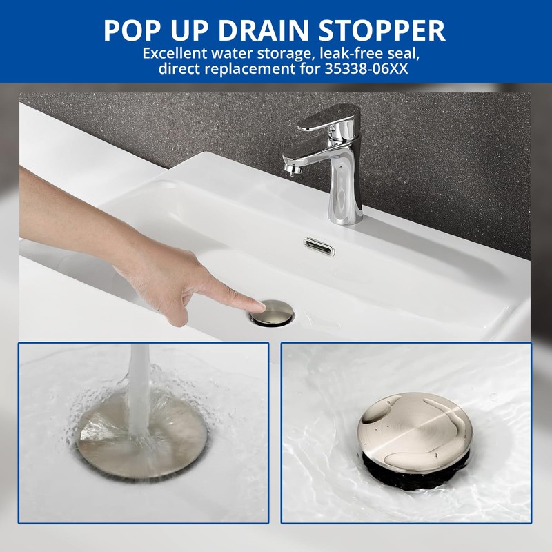 LukeTarp Brushed Nickel 972-098J Bathroom Sink Push & Seal Pop