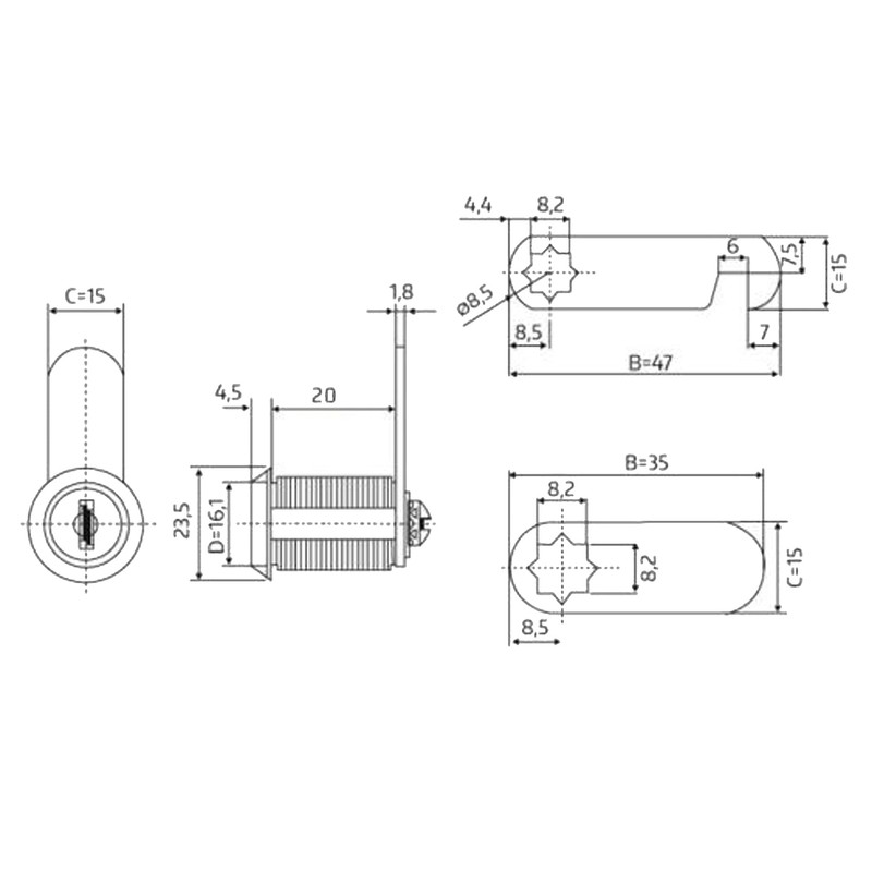Cabinet Lock Lever Lock Universal Cylinder Furniture Lock Letter Box