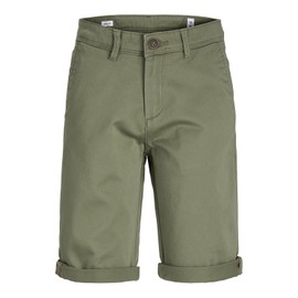 JACK & JONES Boys Chino Shorts Regular Fit Cotton Stretch Kids Shorts Zip Fly Half Pant for Juniors, Green Colour, Size- 10 Years