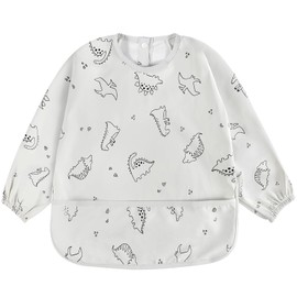 URMYWO Baby Weaning Bibs, 6-12 Months Full-Coverage Waterproof Sleeved Bibs, Machine Washable, Soft & Safe | Ideal for Mess-Free Mealtimes (white)