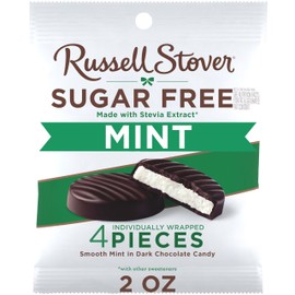 RUSSELL STOVER Sugar Free Dark Chocolate Mint Patties Candy, 2 oz. bag (Pack of 10)