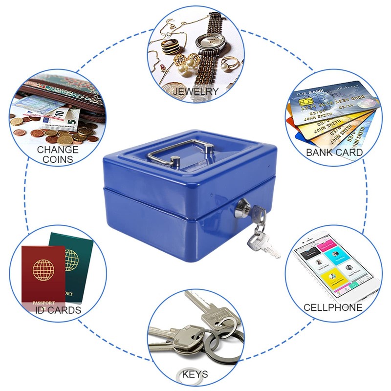 Security Cash Box Fireproof Waterproof with Key Lock 6 Slots